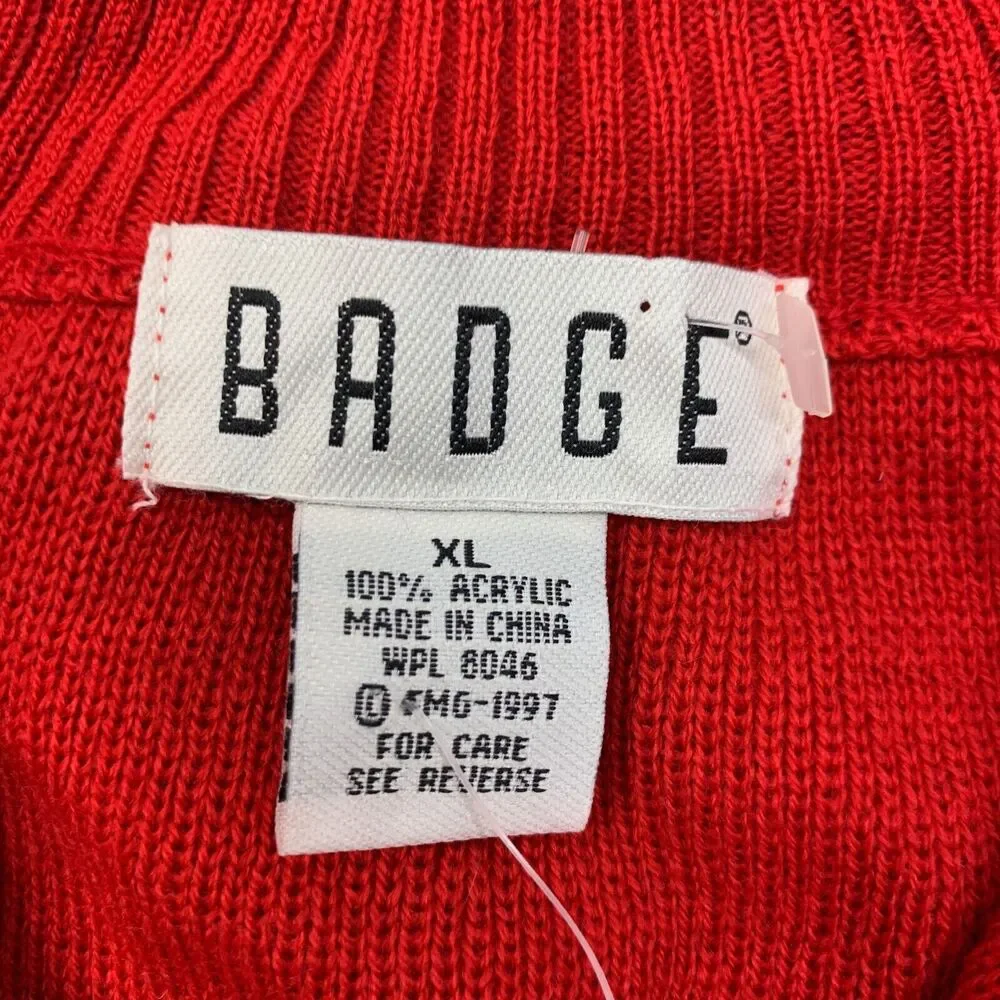 Vintage Badge Sweater Mens XL Extra Large‎ Navy Red Acrylic 1/4 Zip Colorblock
